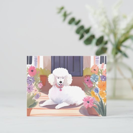 White Poodle | Blume für Hunde Wasserfarben Postkarte (Stehend Vorderseite)