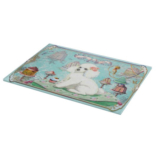 White Poodle Cupcake Tee Party Schneidebrett (Ecke)