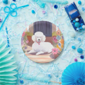 White Poodle | Dog Pet Watercolor Flowers Pappteller (Party)