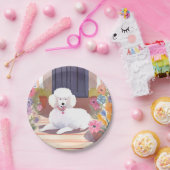 White Poodle | Dog Pet Watercolor Flowers Pappteller (Party)