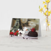White Poodle Eiffel Tower Paris Hund Happy Birthda Karte (Gelbe Blume)