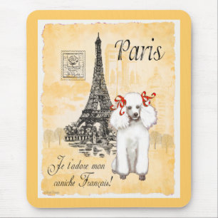 White Poodle Eiffelturm Vintager Stil Drucken Mousepad