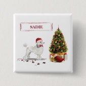 White Poodle Funny Christmas Dog mit Baum Button (Vorderseite)