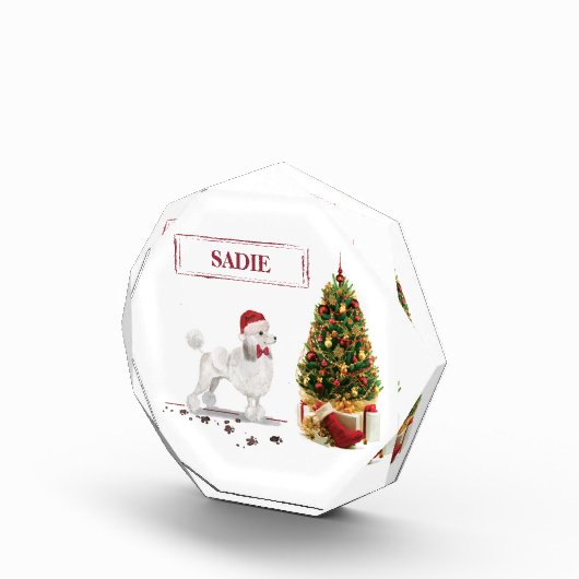 White Poodle Funny Christmas Dog mit Baum Fotoblock (Rechts)