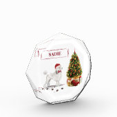 White Poodle Funny Christmas Dog mit Baum Fotoblock (Links)