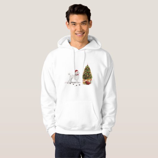 White Poodle Funny Christmas Dog mit Baum Hoodie (Vorne ganz)