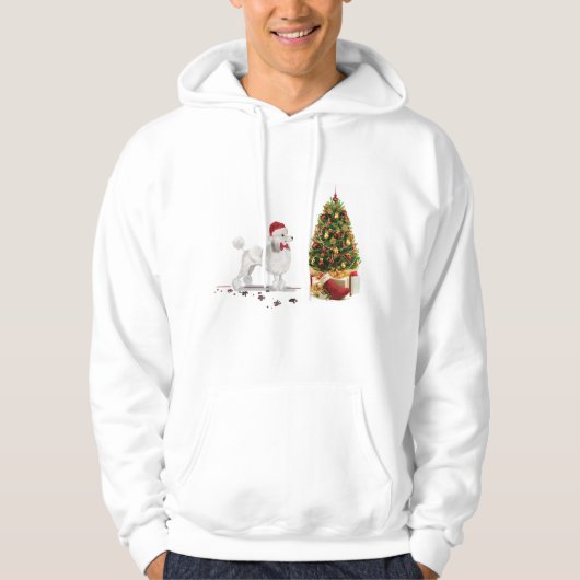 White Poodle Funny Christmas Dog mit Baum Hoodie (Vorderseite)