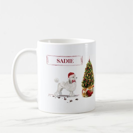 White Poodle Funny Christmas Dog mit Baum Kaffeetasse (Links)