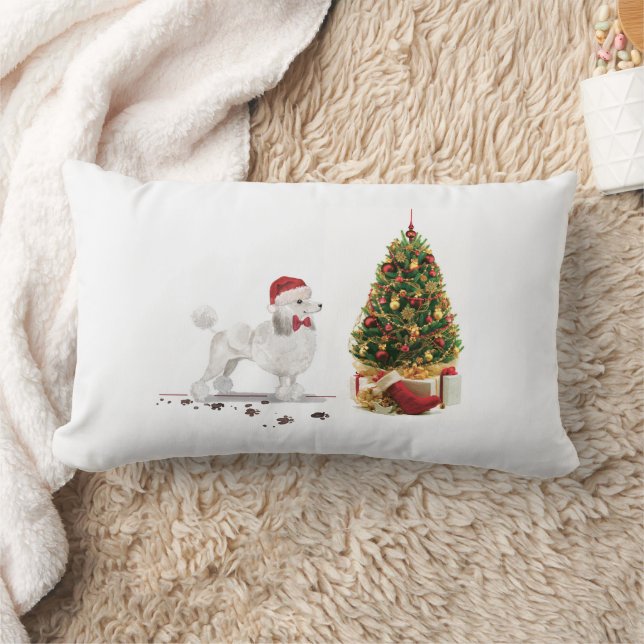 White Poodle Funny Christmas Dog mit Baum Lendenkissen (Decke)