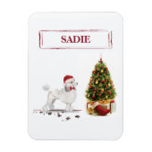White Poodle Funny Christmas Dog mit Baum Magnet (Vertikal)
