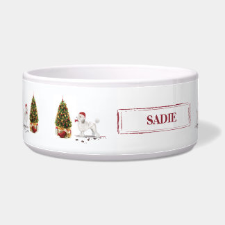 White Poodle Funny Christmas Dog mit Baum Napf