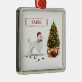 White Poodle Funny Christmas Dog mit Baum Ornament Aus Metall (Rechts)