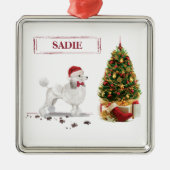 White Poodle Funny Christmas Dog mit Baum Ornament Aus Metall (Vorne)