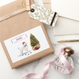 White Poodle Funny Christmas Dog mit Baum Rechteckiger Aufkleber