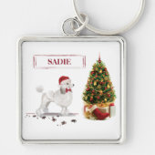 White Poodle Funny Christmas Dog mit Baum Schlüsselanhänger (Vorne)