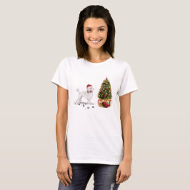 White Poodle Funny Christmas Dog mit Baum T-Shirt