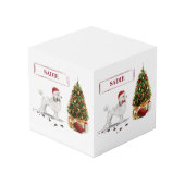 White Poodle Funny Christmas Dog mit Baum Würfel (Vorderseite Schrägansicht)