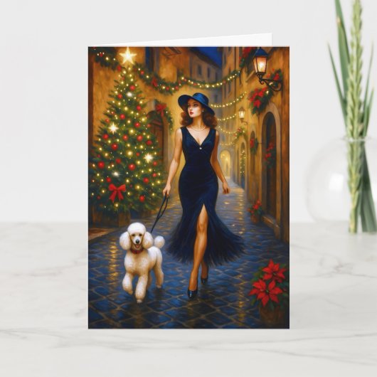 White Poodle Holiday Card Feiertagskarte (Vorderseite)