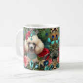 White Poodle Hund Blumenkunst Kaffeetasse (Vorderseite Links)