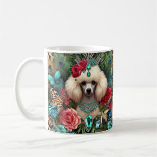 White Poodle Hund Blumenkunst Kaffeetasse