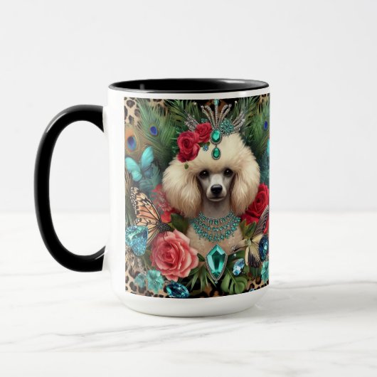 White Poodle Hund Blumenkunst Tasse (Links)