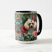 White Poodle Hund Blumenkunst Tasse (VorderseiteRechts)
