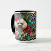 White Poodle Hund Blumenkunst Tasse (Vorderseite Links)