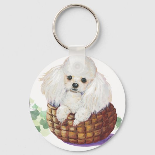 White Poodle in Basket Art Print Schlüsselanhänger (Vorderseite)