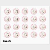 White Poodle n Rose Portrait Runder Aufkleber (Blatt)