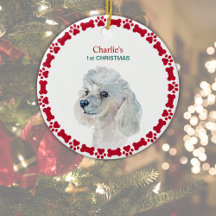 White Poodle Personalisiert Watercolor Weihnachten