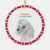 White Poodle Personalisiert Watercolor Weihnachten Keramik Ornament (Vorne)