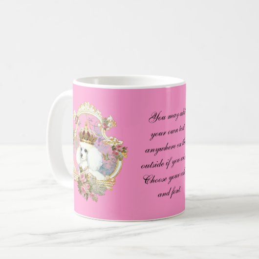 White Poodle Princess n Pink Roses Kaffeetasse (Vorderseite Links)