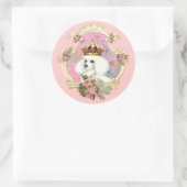 White Poodle Princess n Pink Roses Runder Aufkleber (Tasche)