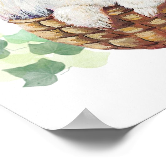 White Poodle Puppy in einem Korb Art Print Poster (Ecke)