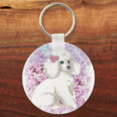 White Poodle Puppy Lilacs Art Design Schlüsselanhänger (Vorderseite)