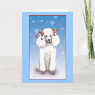 White Poodle Schneeflocken Weihnachtskarten Feiertagskarte