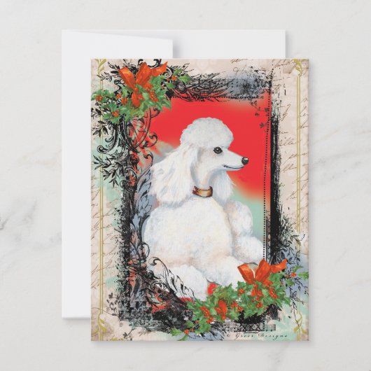 White Poodle Vintager Stil Weihnachtseinladung Einladung (Vorderseite)