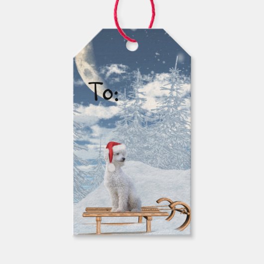 White Poodle Weihnachten Geschenkanhänger (Vorderseite)
