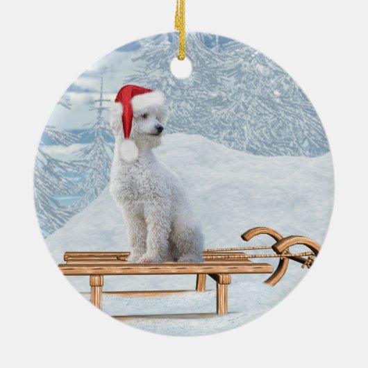 White Poodle Weihnachten Keramik Ornament (Hinten)