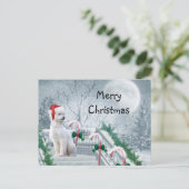 White Poodle Weihnachten Postkarte (Stehend Vorderseite)