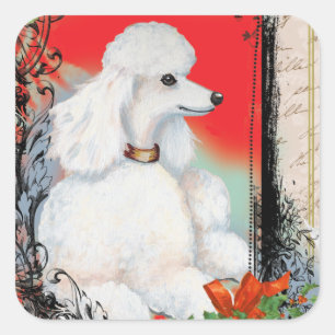 White Poodle Weihnachten Vintag Style Stickers Tag
