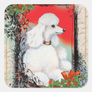 White Poodle Weihnachten Vintag Style Stickers Tag