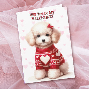 White Poodle Welpe in Sweater Valentine Feiertagskarte