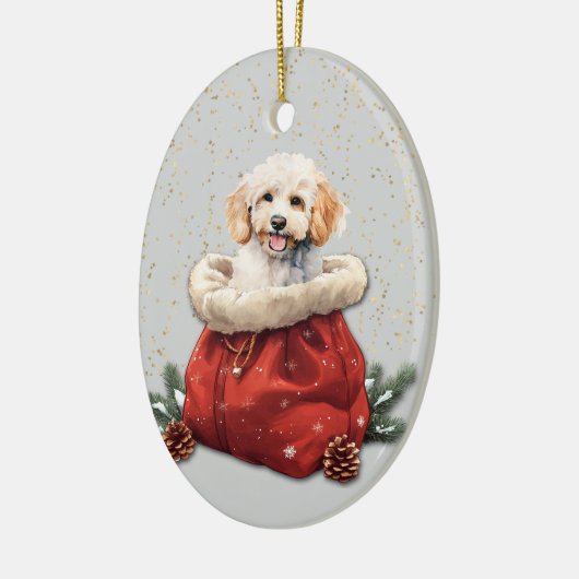 White Poodle Welpe Weihnachtsgeschenk Tasche Keramik Ornament (Links)