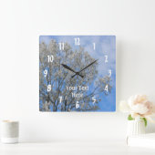 White Poplar Tree Fluff Blue Sky Nature Quadratische Wanduhr (Zuhause)