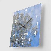 White Poplar Tree Fluff Blue Sky Nature Quadratische Wanduhr (Winkel)