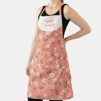 White Poppies Custom Name Apron Schürze