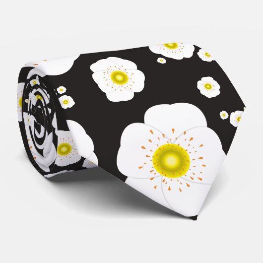 White Poppies Neck Tie Krawatte (Gerollt)