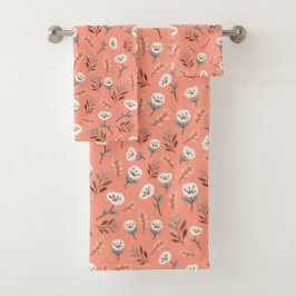 White Poppies on Rich Red Canvas Badhandtuch Set