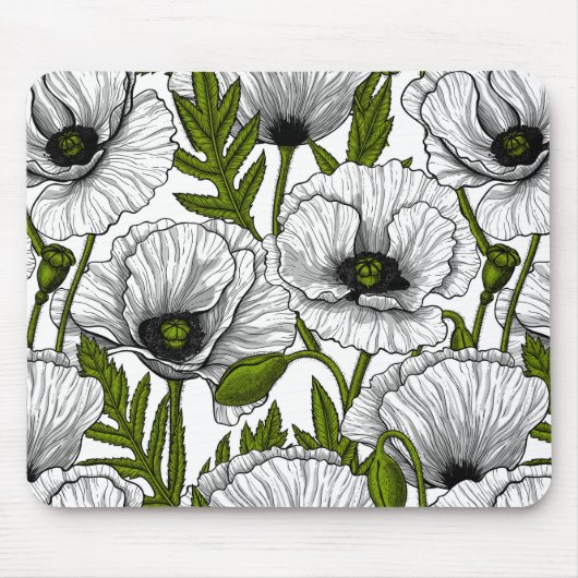 White poppies on white mousepad (Vorne)